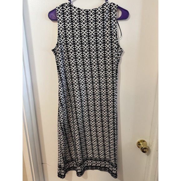 NY Collection Black White Beaded Shift Dress Sleeveless V-Neck Knee Length PL - Picture 3 of 3